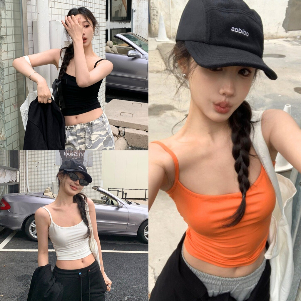 ราคาถูกที่สุด เสื้อครอปสายเดี่ยว ผ้ายืดเข้ารูป ทรงเซ็กซี่ 4 สี ไม่มีฟองน้ำ