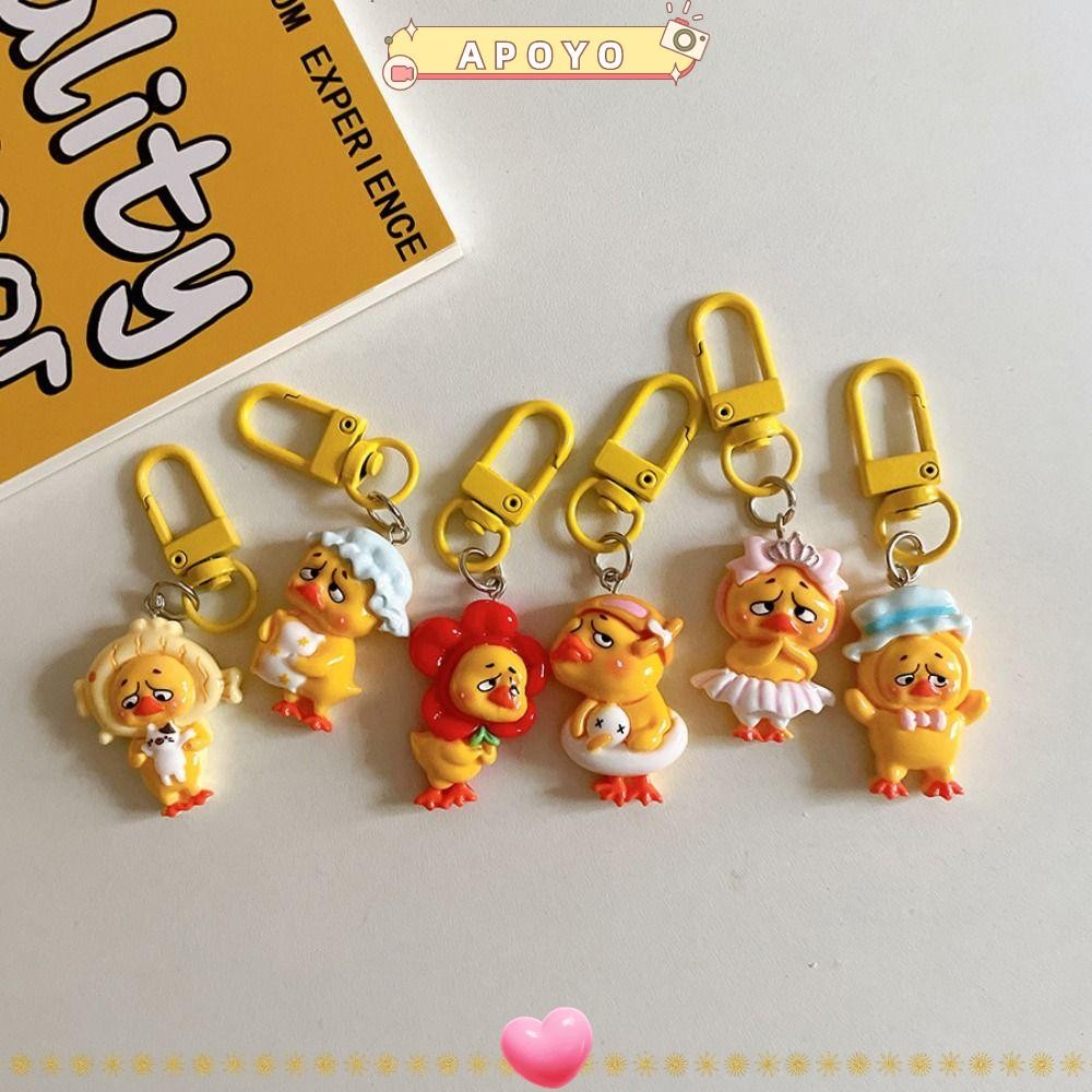 พวงกุญแจเป็ด อาโปโย อุปกรณ์ตกแต่ง จี้ห้อยกระเป๋า ของขวัญพวงกุญแจรถสร้างสรรค์การ์ตูน