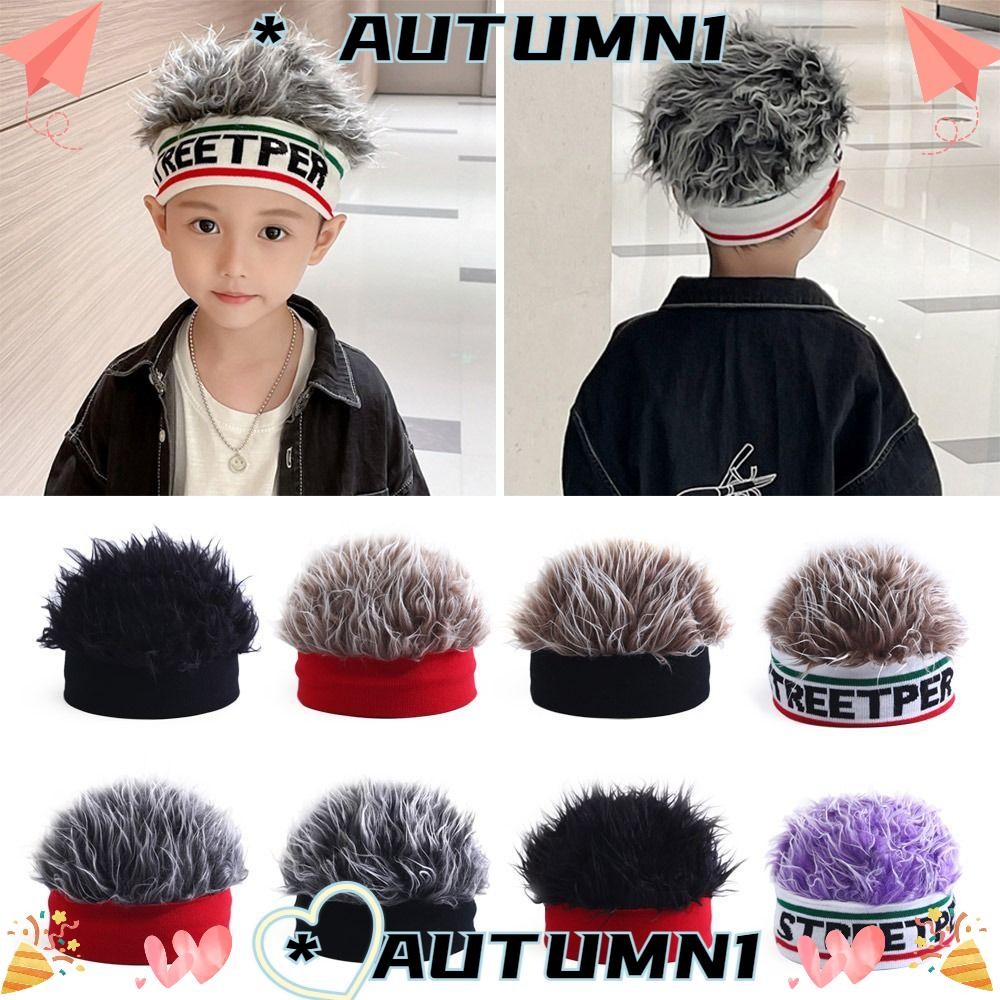 Autumn1 เด็กวิกผมหมวก, ยืดหยุ่นบุคลิกภาพ Beanies หมวก, แฟชั่น Cool ถักตลกผมแบบบูรณาการ Headwear ชายหญิง