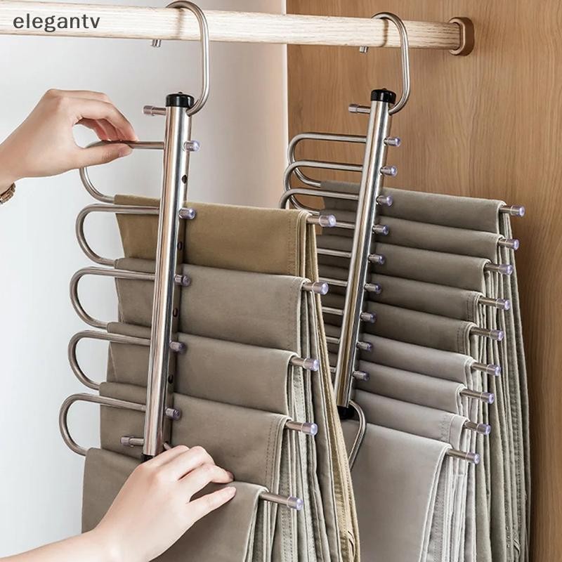 Egn พับ Magic แขวนกางเกง 5/9 ชั้นสแตนเลสประหยัดพื้นที่เสื้อผ้า Rack Organizer สําหรับตู้เสื้อผ้ากางเกงยีนส์กางเกงผ้าพันคอ N - รูปที่ 2