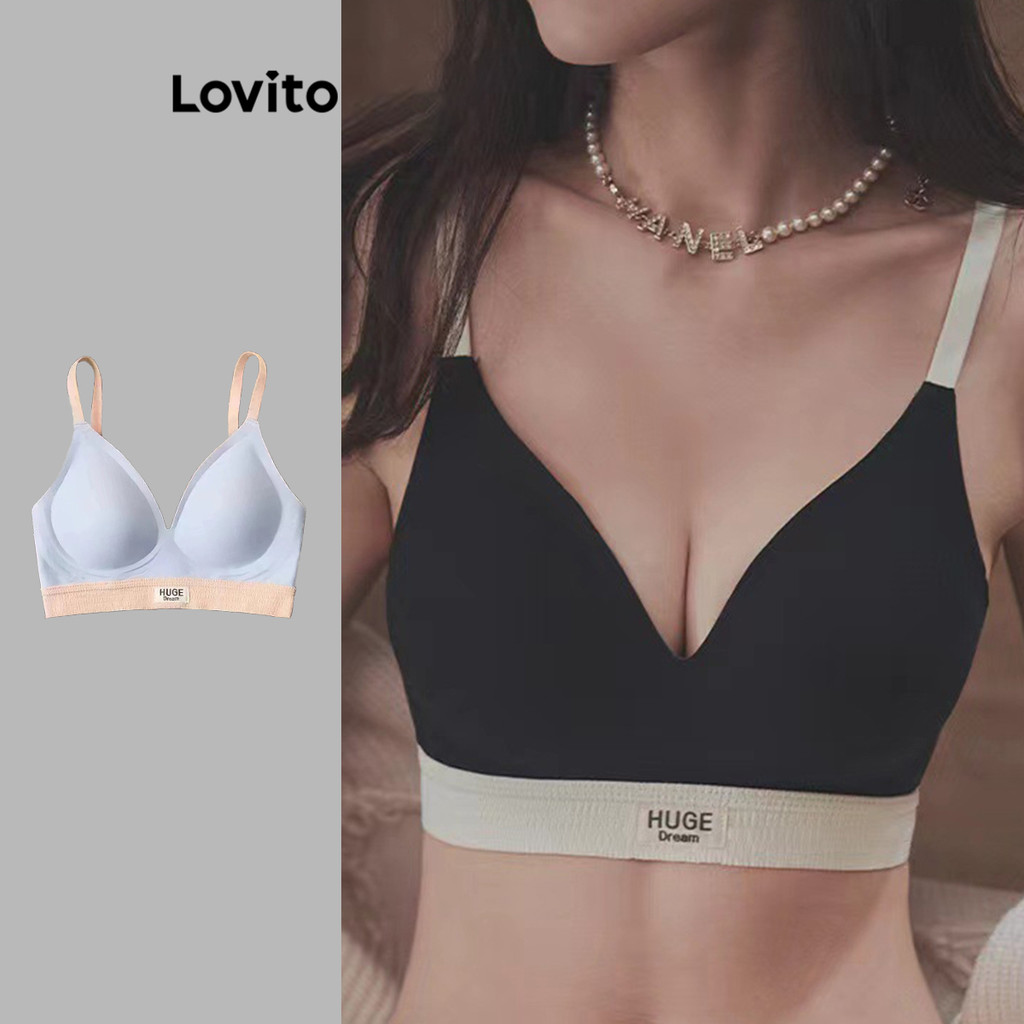 Lovito บราไร้รอยต่อลำลอง สีพื้น สำหรับสตรี LNA10055 (หลากสี)