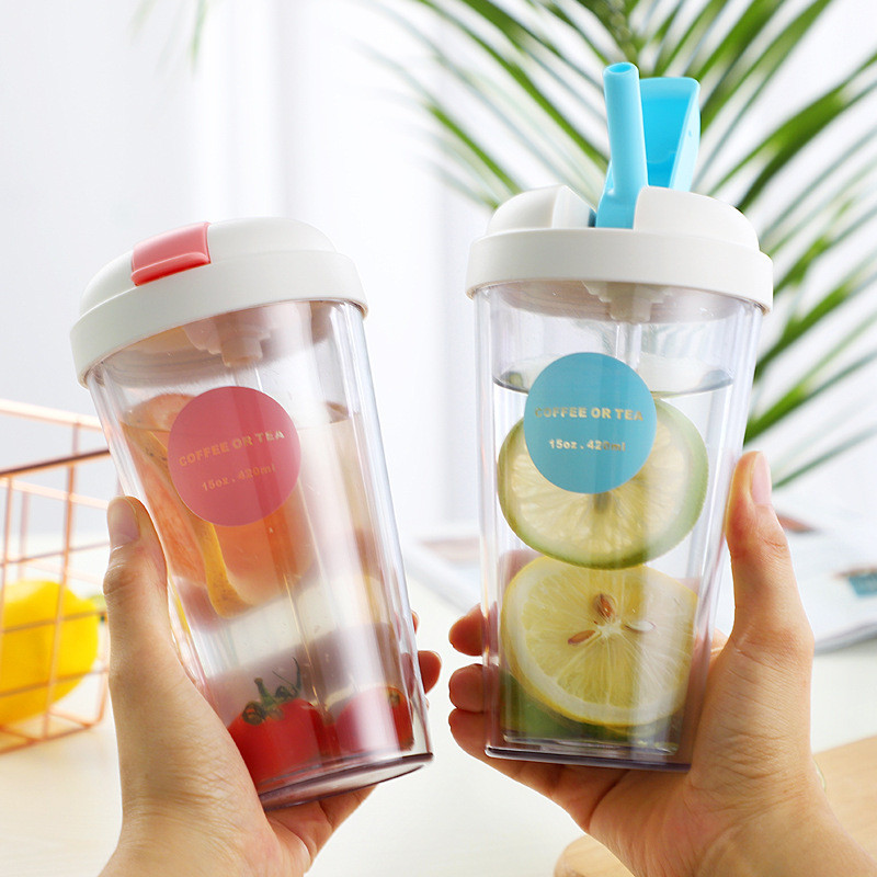 แก้วกาแฟ Tumbler พลาสติกใสหนา 2 ชั้น สไตล์เกาหลี