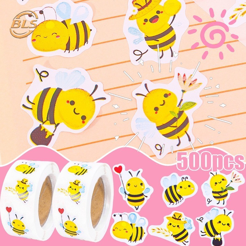 500ชิ้น/ม้วนน่ารักผึ้งน้อยสติ๊กเกอร์กราฟฟิตี-กระเป๋าเดินทางขวดน้ําโทรศัพท์แล็ปท็อปกีต้าร์สมุดภาพรูปลอกผนัง