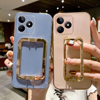 เคสโทรศัพท์Realme C51 C53 C55 2023 มือถือแบบนิ่ม ชุบหรูหรา พร้อมที่ตั้งวางโทรศัพท์ และที่ครอบกล้อง สําหรับ เคสRealme C51