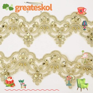 Greateskol ริบบิ้นลูกปัด ลายดอกไม้ สีทอง กว้าง 3.7 นิ้ว 5 หลา สําหรับตกแต่งงานแต่งงาน เจ้าสาว