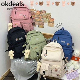 Okdeals กระเป๋าเป้สะพายหลัง ผ้าไนล่อน ขนาดใหญ่ สีพื้น แฟชั่นสําหรับนักเรียนหญิง