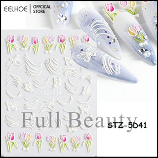 สติกเกอร์เล็บลายนูน 5D สามมิติ Camellia Tulip อินเทอร์เน็ตสติกเกอร์เล็บสีแดง-eelhoe