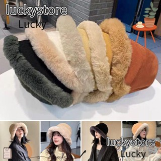 Lucky หมวกบักเก็ต ผ้ากํามะหยี่ ขนนิ่ม ให้ความอบอุ่น สําหรับผู้หญิง