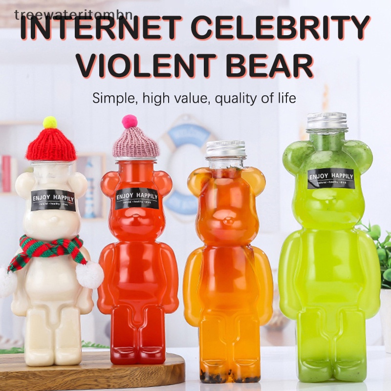Tt ขวดน้ําชานม นม รูปการ์ตูนหมีน่ารัก แบบหนา สีโปร่งใส แบบสร้างสรรค์