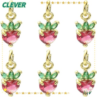 Clever จี้สตรอเบอร์รี่ สตรอเบอร์รี่ เซอร์คเนีย ทองแดง ชุบทอง 15*6 มม. สําหรับสร้อยข้อมือ