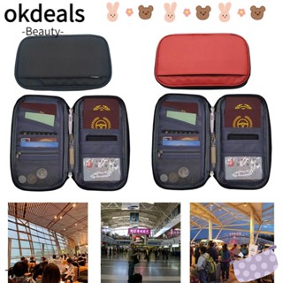 Okdeals กระเป๋าสตางค์ ผ้าโพลีเอสเตอร์ มีช่องใส่หนังสือเดินทาง ใส่บัตรได้ 2 ช่อง สีพื้น สําหรับผู้ชาย และผู้หญิง 2023