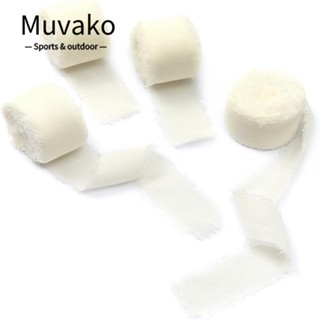 Muvako ริบบิ้นสีขาว 4 ม้วน, ริบบิ้นชีฟองขอบฝอย สีขาวครีม, ริบบิ้นชีฟองงาช้าง ห่อของขวัญ แฮนด์เมด สีงาช้าง ชีฟอง ผ้าไหม ห่อของขวัญ เชิญ