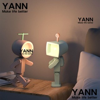 Yann1 โคมไฟตั้งโต๊ะ LED พลาสติก ลายการ์ตูนหุ่นยนต์น่ารัก ขนาดเล็ก ปรับได้ สีพื้น ของขวัญสําหรับเด็ก