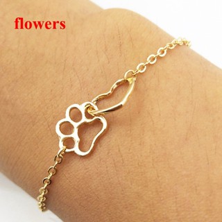 Flowers สร้อยข้อมือ จี้รอยเท้าแมว สุนัข หัวใจ น่ารัก สําหรับผู้หญิง