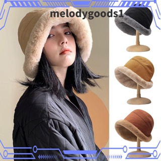 Melodygoods1 หมวกบักเก็ต ผ้ากํามะหยี่ ขนเฟอร์เทียม แบบนิ่ม ให้ความอบอุ่น เหมาะกับใส่กลางแจ้ง