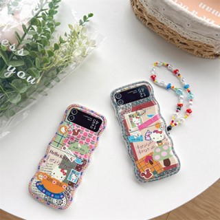 เคสโทรศัพท์มือถือ TPU แบบใส ลายแมวคิตตี้ มีสายคล้อง สําหรับ Samsung Galaxy Z Flip 5 4 3 5G