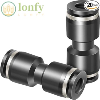 Lonfy ข้อต่อเชื่อมเร็ว เชื่อมต่ออากาศ เส้นผ่าศูนย์กลาง PU6 1/4 นิ้ว สีดํา 20 ชิ้น