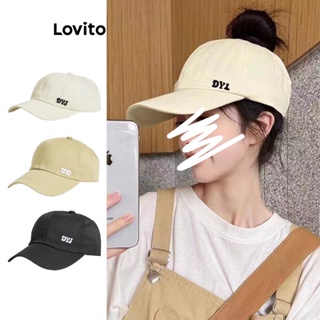 Lovito หมวกลําลอง ปักลาย สําหรับผู้หญิง L63AD278 (สีกากี/ขาว/ดํา)