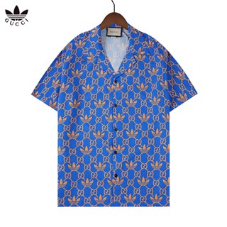 Adidas x Gucci เสื้อเชิ้ตโปโล แขนสั้น คอกลม พิมพ์ลายโลโก้ สวยหรู ของแท้ 100% สําหรับผู้ชาย ปาร์ตี้ วันหยุด