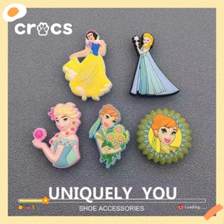 Crocs jibbitz หัวเข็มขัด ลายการ์ตูนเอลซ่า ดอกไม้น่ารัก สีขาวหิมะ สําหรับตกแต่งรองเท้า Crocs