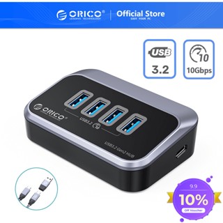 Orico ฮับ USB 3.2 10Gbps USB C เป็น 4 พอร์ต USB 3.2 Gen 2 Hub ABS USB C Splitter พร้อมสายเคเบิลข้อมูล 50 ซม. และอะแดปเตอร์ USB C เป็น USB