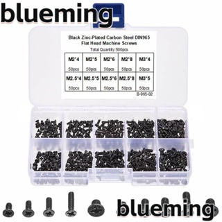 Blueming2 500 ชิ้น|สกรูหัวแบน Phillips สีดํา 10 ขนาด พร้อมกล่องเก็บ M2 M2.5 M3 สําหรับแล็ปท็อป