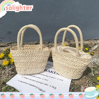 Solighter กระเป๋าถือ ฟางสาน แฮนด์เมด แบบพกพา สําหรับผู้หญิง