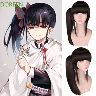 Doreen Tsuyuri Kanao วิกผมคอสเพลย์ หางม้าสังเคราะห์ ทนความร้อน สั้น ตรง ลายการ์ตูนอนิเมะดาบพิฆาตอสูร