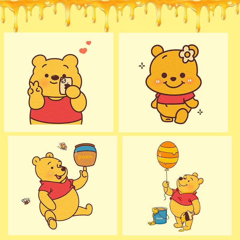 แผ่นสติกเกอร์ ลายการ์ตูนหมีพูห์ กันความร้อน DIY สําหรับติดตกแต่งเสื้อผ้า