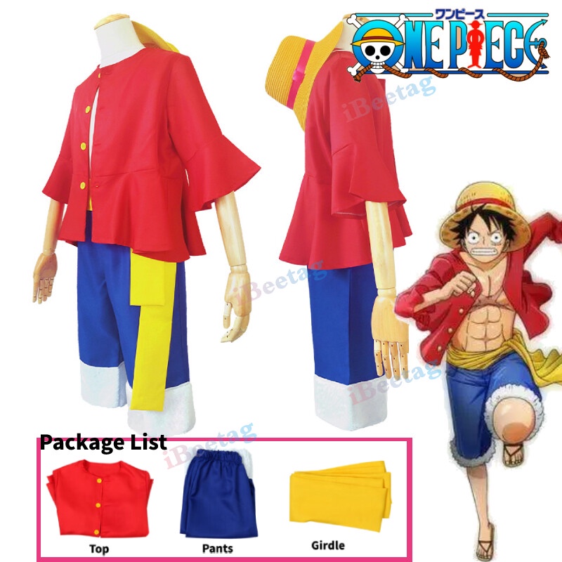 ชุดคอสเพลย์ การ์ตูนอนิเมะ One Piece Luffy ระบายอากาศ สําหรับปาร์ตี้ฮาโลวีน 3 ชิ้น
