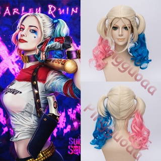 【Manmei】Suicide Squad Harley Quinn Cospaly Wig Cosplay Wig Double Ponytails Wigs Heat Resistant Synthetic Wigs Scalp Wigs Halloween Party