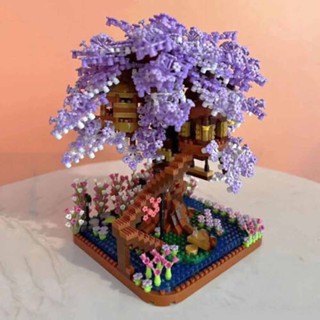 2200PCS Purple Sakura Tree House Building Blocks Bricks Cherry Blossom Model Toy