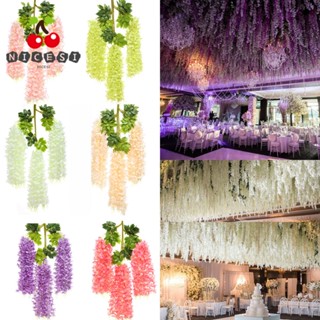 Nicesi Wisteria ดอกไม้ปลอม ผ้าไหม สําหรับแขวนตกแต่งบ้าน สวน