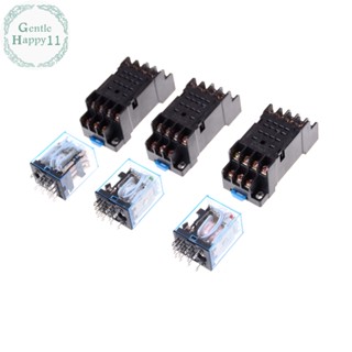 Gentlehappy MY4NJ รีเลย์พาวเวอร์คอยล์ 12v 24v 220v 14 Pin 4PDT พร้อมซ็อกเก็ต