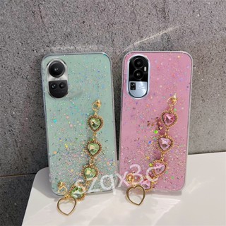 พร้อมส่ง เคสโทรศัพท์มือถือ ซิลิโคนนุ่ม TPU ใส ลายกลิตเตอร์ท้องฟ้ากลางคืน พร้อมสายคล้องข้อมือ สําหรับ OPPO A38 A58 A78 A98 Reno10 Pro+ Reno 10 Pro 8 5G 4G