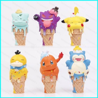 Star3 โมเดลฟิกเกอร์ Pokemon Ice Cream Pikachu Bulbasaur Gengar Psyduck สําหรับเด็ก 6 ชิ้น