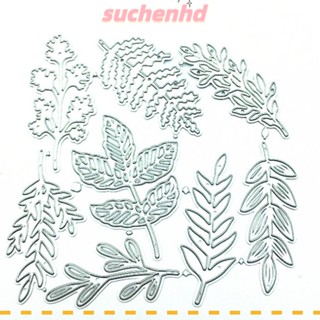 Suchenhd แผ่นแม่แบบโลหะ ตัดใบไม้ 8 แบบ สีเงิน 8 ชิ้น