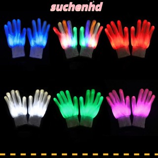 Suchenhd ถุงมือเรืองแสง ถุงมือ LED ตลก เรืองแสง ผู้ใหญ่ เด็ก เครื่องแต่งกายบนเวที นีออน อุปกรณ์ปาร์ตี้ฮาโลวีน