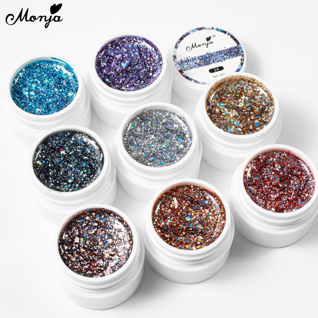 Monja 5ml เล็บ Glitter เล็บเจลเลื่อมเจล Holographic เล็บเจลชุดทองสีเขียว เล็บชุด