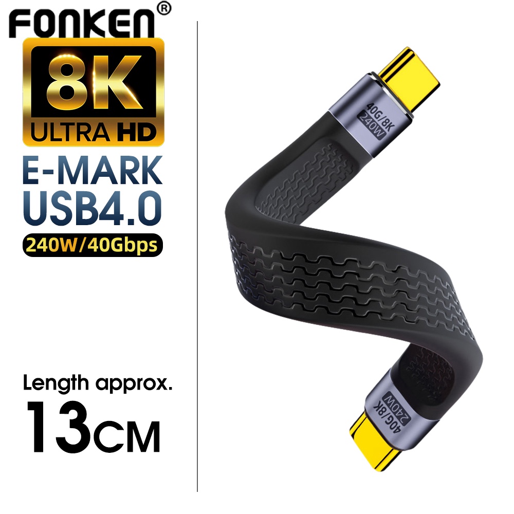 Fonken อะแดปเตอร์แปลงสายชาร์จ USB 4.0 Gen3 FPC PD240W 5A Type C เป็น USB C PD Thunderbolt 3 8K@60Hz 