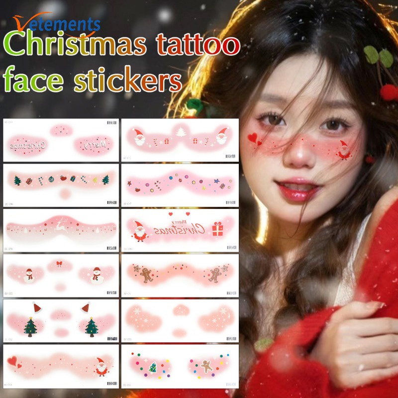 สติกเกอร์รอยสัก รูปซานตาคลอสน่ารัก กันน้ํา ใช้แล้วทิ้ง เป็นมิตรกับสิ่งแวดล้อม สําหรับตกแต่งใบหน้า บลัชออน DIY