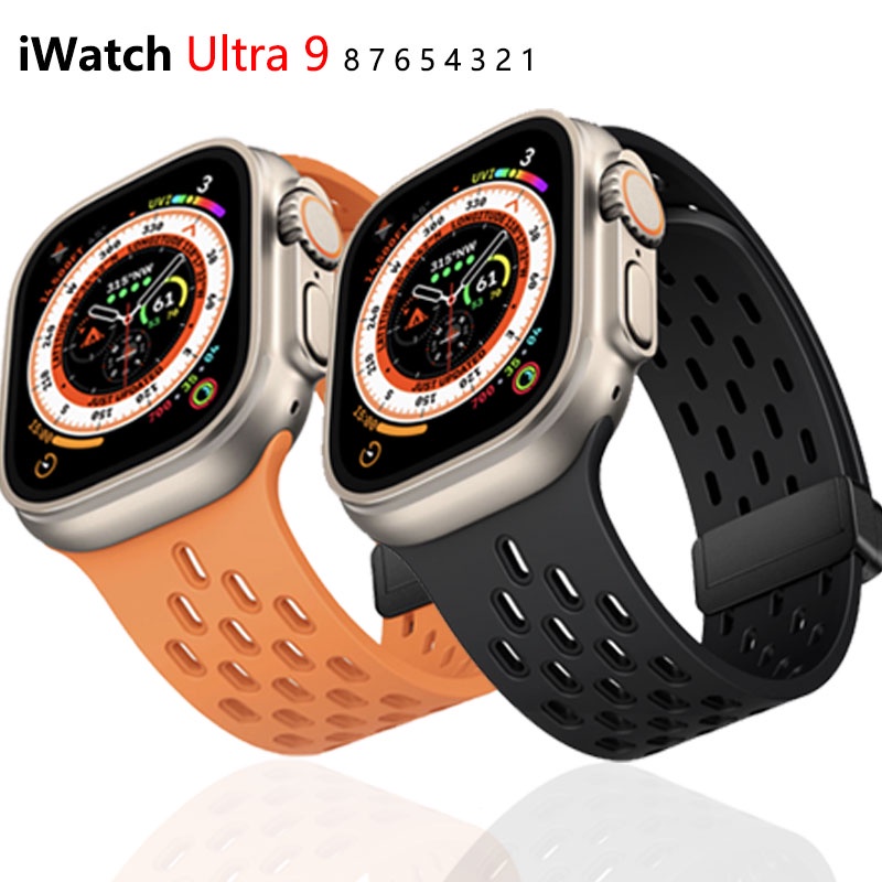 สายนาฬิกาข้อมือซิลิโคนนิ่มแม่เหล็กสําหรับ Apple Watch Ultra2 iWatch Series 9/7/8/6/5/4/3 ขนาด 38/40/41/42/44/45/49 มม.