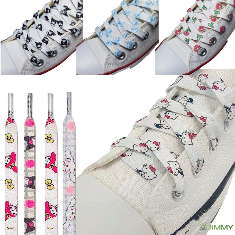 SANRIO เชือกผูกรองเท้า ลายการ์ตูนอนิเมะ Cinnamoroll Kuromi Pikachu Graffiti แฟชั่น อุปกรณ์เสริม สําหรับรองเท้าผ้าใบ