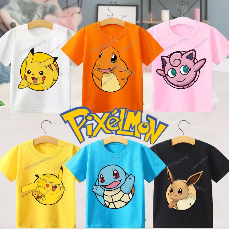ใหม่ เสื้อยืด ผ้าฝ้าย พิมพ์ลายการ์ตูนโปเกม่อน ปิกาจูน่ารัก สีสันสดใส แฟชั่นฤดูร้อน สําหรับเด็กผู้ชาย และเด็กผู้หญิง