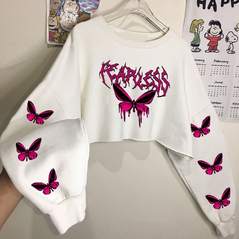 Weijia Fashion Womens Sweater / FLEECE Crop Sweater FEARLESS / เสื้อสเวตเตอร์เด็กผู้หญิง