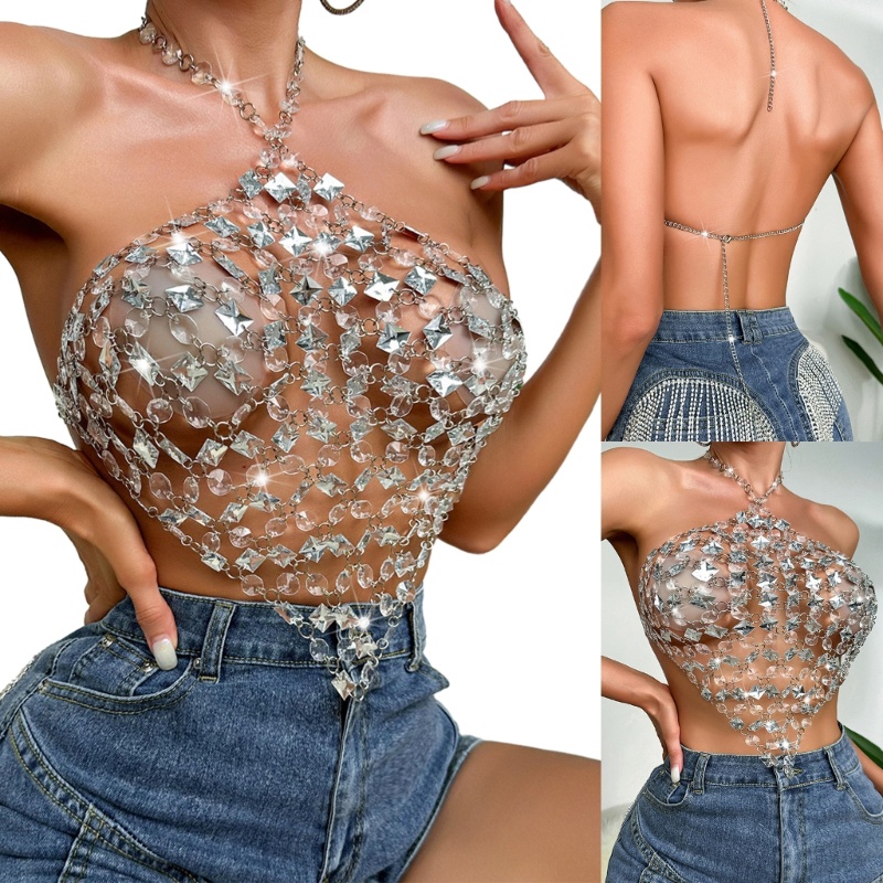 ONERI Body Jewelry Accessories Bohemian-Sparkly Bikini Chain Gemstones ชุดชั้นใน-Bra