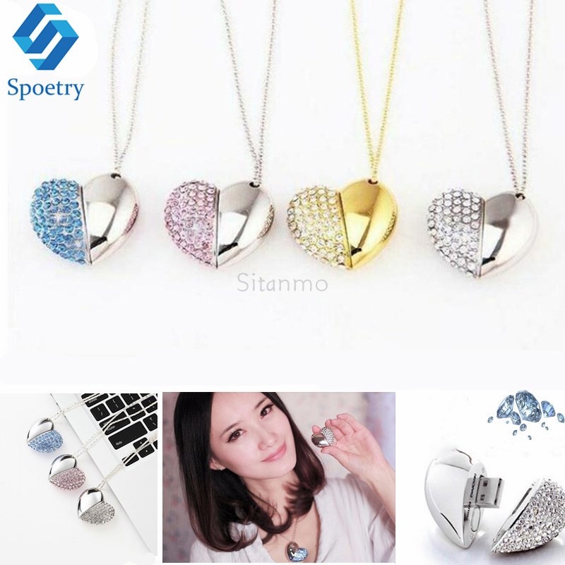 แฟลชไดรฟ์ USB 2TB 1TB 128GB 64GB 32GB 16GB 8GB 1GB โลหะ เพนไดรฟ์ คริสตัล เพชร พร้อมสร้อยคอ ของขวัญ