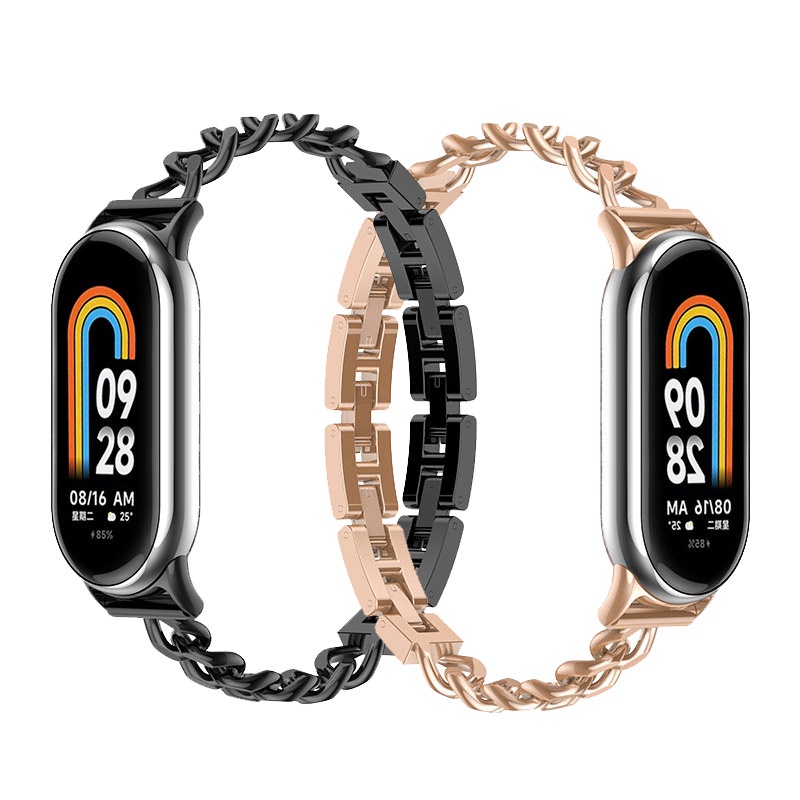 สายรัดข้อมือโซ่โลหะ สีโรสโกลด์ ชมพู แฟชั่น สําหรับ Xiaomi Mi Band 8 Miband 8 Correa