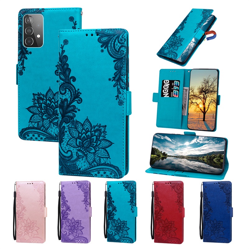 เคสโทรศัพท์มือถือหนัง แบบฝาพับ กันกระแทก ลายลูกไม้นูน สไตล์เรโทร สําหรับ Realme 9 8i 8 7 6 5 C3 Pro Plus 5G