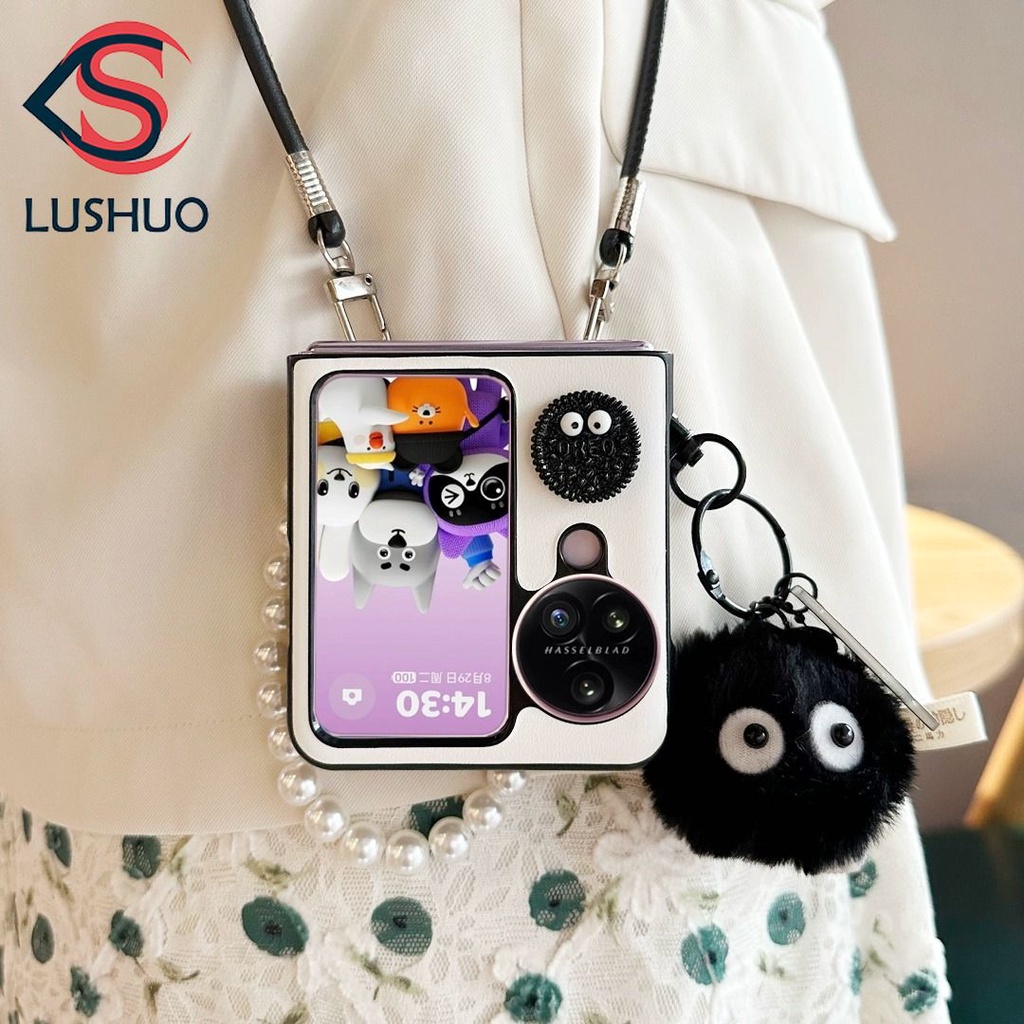 Lushuo เคสโทรศัพท์มือถือหนัง ฝาพับ พร้อมช่องใส่บัตร และจี้ สีขาว สําหรับ OPPO Find n3 N2 findn2 3 Find N2 n3